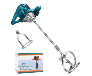 Mezclador a batería para pintura y hormigón compatible con Makita 18V batería (sin batería), agitador eléctrico sin escobillas con 6 velocidades y 2 palas agitadoras, para mezclar masilla de pegamento