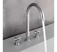 Mezclador Caliente y Frío de la Manija Doble Asa Cruzada Mezclador para Lavabo Cuello de Ganso Multifunción Grifo para Lavabo 3 Orificios,Cromo