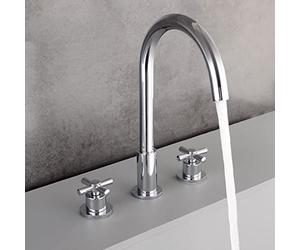Mezclador Caliente y Frío de la Manija Doble Asa Cruzada Mezclador para Lavabo Cuello de Ganso Multifunción Grifo para Lavabo 3 Orificios,Cromo