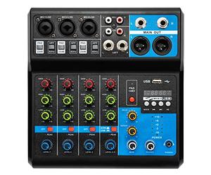 Mezclador de 5 canales, sistema de consola portátil de tablero de sonido con Bluetooth 5.0 y USB, alimentación fantasma de 48 V, para estudio en casa, karaoke, actuaciones en vivo, podcast y grabación