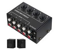 Mezclador de audio 4 canales, mezclador de audio mezclador pasivo estéreo con cuatro entradas y una salida mini mezclador de audio con controles de volumen separados para cine en casa reproductor de