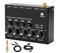 Mezclador de audio de 4 canales, mezclador activo, consola de mezcla con cable de conmutación de 3,5 mm a 6,35 mm, mezclador de audio estéreo con control de volumen, consola de mezcla compacta