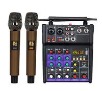 Mezclador de audio de 4 canales para DJ con micrófono inalámbrico dual, consola de placa de sonido, MP3, Bluetooth, 48 V, alimentación fantasma, interfaz USB para grabación en casa, estudio de karaoke