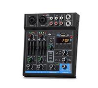 Mezclador de audio, Interfaz profesional de 4 canales Mini mezclador USB Tarjeta de sonido 48V Phantom Power Studio Grabación Consola de mezclas de DJ Para podcast/grabación/voz