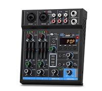 Mezclador de audio, Interfaz profesional de 4 canales Mini mezclador USB Tarjeta de sonido 48V Phantom Power Studio Grabación Consola de mezclas de DJ Para podcast/grabación/voz