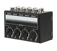Mezclador de Audio, Mezclador de 4 Canales Mini Mezclador de Audio Estéreo Pasivo Mini Mezclador de Audio Soporte de Carcasa Metálica Entrada y Salida Mini Mezclador Estéreo