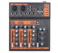 Mezclador de audio Mezclador de audio de línea de micrófono de 4 canales Interfaz USB de ecualizador de 3 bandas/alimentación fantasma de 48 V + adaptador de corriente Monitoreo y operación