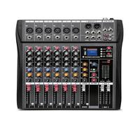 Mezclador de audio, Mezclador de estudio profesional de 6/8/12 canales con Bluetooth, USB, consola de mezcla de sonido for DJ, alimentación fantasma de 48 V, amplificador de monitor(6 Channels)
