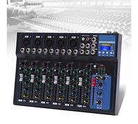 Mezclador de audio portátil Bluetooth con consola de mezcla de sonido DJ USB, conector MP3 de 48 V de alimentación para grabación de computadora, tablas de mezcla de bandas de 7 canales para grabación