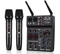 Mezclador de audio profesional con micrófono inalámbrico, interfaz de sistema de consola de tablero de sonido, mezclador DJ de 4 canales USB Bluetooth MP3 entrada de computadora 48V Phantom Power, adecuado para DJ Karaoke PC Guitarra