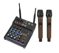 Mezclador de Audio Profesional, Pequeño Mezclador Estéreo Bluetooth de 4 Canales con 2 Micrófonos Inalámbricos Procesador Estéreo Familiar para Karaoke en Casa, Fiesta,