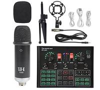 Mezclador de audio, PUNDISO Equipo de equipo Tarjeta sonido Transmisión en vivo Conjunto completo V8 Live Broadcast Set BM800 Micrófono(15)