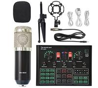 Mezclador de audio, PUNDISO Equipo de equipo Tarjeta sonido Transmisión en vivo Conjunto completo V8 Live Broadcast Set BM800 Micrófono(14)