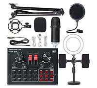 Mezclador de audio, Teléfono móvil Equipo de tarjeta sonido en vivo V8 Conjunto tarjetas Condensador Soporte teléfono Micrófono Broadcast completo equipos(2)