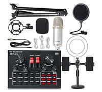 Mezclador de audio, Teléfono móvil Equipo de tarjeta sonido en vivo V8 Conjunto tarjetas Condensador Soporte teléfono Micrófono Broadcast completo equipos(5)
