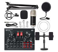 Mezclador de audio, Teléfono móvil Equipo de tarjeta sonido en vivo V8 Conjunto tarjetas Condensador Soporte teléfono Micrófono Broadcast completo equipos(3)