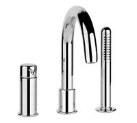Mezclador de borde de bañera de tres orificios Gessi Goccia, desviador integrado en el caño, tubo de ducha metálico sin muelle de retorno, teleducha anticalcárea, 33637124, Color: Negro metalizado GHR