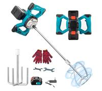 Mezclador de Cemento Inalámbrico, 3200W Agitador de Mortero con Batería, Mezclador de Hormigón Eléctrico con 6 Velocidades,Mezclador de Cemento Portátil para Mezclar Pienso, Pintura, Cemento, Mortero