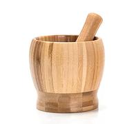 Mezclador de cocina Juego de mortero y madera, prensa ajo, trituradora jengibre, juego molienda especias, picadora, hierba, molinillo, herramienta cocina (bambú) Molinillo de especias(Grande)