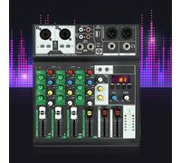Mezclador de DJ de 4 canales, sistema de consola de soundboard, mezclador profesional, portátil, mini mezclador de audio, controlador DJ, mezclador de sonido, unidad USB y conexión Bluetooth