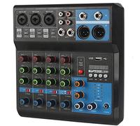 Mezclador de DJ, mezclador de audio de 5 canales, consola de placa de sonido, USB/MP3/Bluetooth, mezclador de audio de escenario con entrada digital de 48 V Phantom Power Stereo para transmisión en