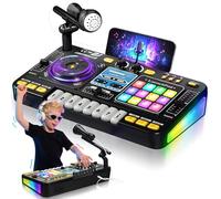 Mezclador de DJ para niños, mesa de mezcla de DJ con tocadiscos de DJ, modo de juego, control de luz y velocidad y micrófono, regalos para niños y niñas de 3, 4, 5, 6 años, juego de mezclador de DJ