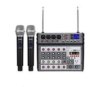 Mezclador de DJ portátil de 4 canales Mezclador de audio profesional con 2 micrófonos inalámbricos USB Bluetooth MP3 Efectos de reverberación para Party Studio