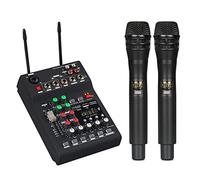 Mezclador de DJ portátil, mezclador de Audio profesional con 2 micrófonos inalámbricos conectables, USB, Bluetooth, Mp3, efectos de reverberación