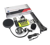 Mezclador de DJ profesional, mezclador con interfaz de audio USB y ecualizador estéreo, mezclador de audio con placa de resonancia para presentaciones en vivo (Green Kit 3)