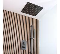 Mezclador de Ducha Termostático Doble - Alcachofa de Ducha Empotrable - 400mm - Barra de Ducha Deslizante - Telefonillo (2 Salidas) - Negro - Preto