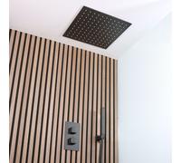 Mezclador de Ducha Termostático Doble con Alcachofa de Ducha Empotrable de 400mmy Telefonillo de Ducha (2 Salidas) - Negro - Preto