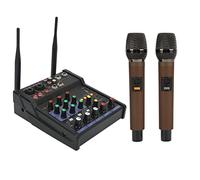 Mezclador de Estudio Compacto de 4 Canales, Mini Mezclador Estéreo Bluetooth Inalámbrico con 2 Micrófonos Inalámbricos, para Grabación de Estudio en Casa