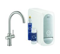 Mezclador de fregadero Grohe Blue Home, 224 mm de alcance, caños en C, kit de inicio, con función de filtro, 31455DC1, Color: súper acero