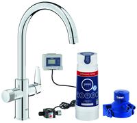 Mezclador de fregadero Grohe Blue Pure Baucurve, caño en C, 223 mm de alcance, Set de inicio con filtro ultrasave, 30582000