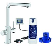 Mezclador de fregadero Grohe Blue Pure Minta, caños en forma de L, 223 mm de alcance, kit de inicio con filtro de tamaño S, extraíble, 30591000