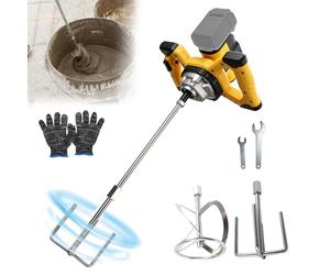Mezclador de hormigón inalámbrico compatible con batería Dewalt de 20 V, batidora eléctrica sin escobillas de 6 velocidades con 2 varillas de agitación para mezclar masilla de pegamento de pintura de