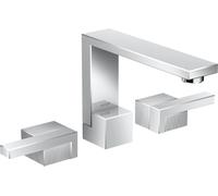 mezclador de lavabo de 3 agujeros AXOR Edge 130 con residuos abiertos a presión, corte de diamante, 46051000, Color: cromado