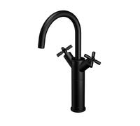 Mezclador de lavabo Steinberg serie 250, alto, giratorio, bimando, con desagüe automático, proyección de 155 mm, 2501550S, Color: Negro Mate