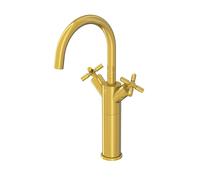 Mezclador de lavabo Steinberg serie 250, alto, giratorio, bimando, con juego de desagüe, proyección de 155 mm, 2501550BG, Color: Oro cepillado