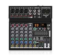 Mezclador de metal de audio DJ de 6 canales, DSP 99 efectos preestablecidos, placa de sonido Bluetooth, alimentación fantasma de 48 V, mini consola de mezcla de transmisión de música USB Xlr negra,