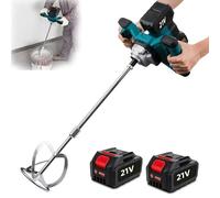 Mezclador de mortero con batería de 4,0 ah,1700 W 220 V Mezclador de cemento de 6 velocidades con herramienta de agitación de doble asa para mezclar pintura, mortero, yeso, masilla (2 baterías)