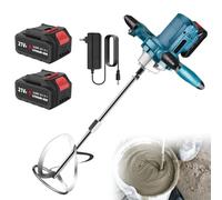 Mezclador de mortero pegamento con 2 baterías 1500 mah,Mezclador de hormigón de 6 velocidades,900 rpm,Varilla espiral M14,Betonniere eléctrica para mezclar alimentos,Yeso,Pintura,Cemento,Mortero (azul