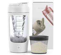 Mezclador de Proteinas Eléctrica, 650ML Vaso Shaker Portable, Recargable por USB, Mezcladora automática de proteínas con con Caja de Polvos, Mezcladora de Tazas para Batidos de Proteínas (Blanco)