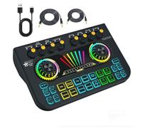 Mezclador de transmisión con interfaz de audio USB, cambiador de voz, podcast todo en uno, transmisión en vivo, mezclador de audio para juegos con placa de sonido, 4 almohadillas para orejas de sonido