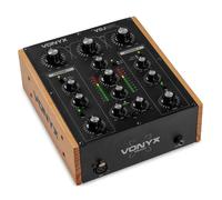 Vonyx VDJ250 - Mezclador DJ analógico 2 Canales con EQ entradas RCA Salida XLR Booth Rec para Tocadiscos y Reproductores diseño Retro Compacto Mixer DJ analogico DJ Booth Mixer vdj250