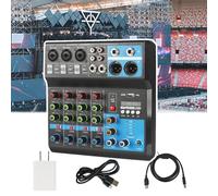 Mezclador estéreo de audio de estudio compacto, mezclador de audio de 5 canales, mezclador con USB, consola de mezcla de sonido para DJ, conector MP3, alimentación de 48 V,A