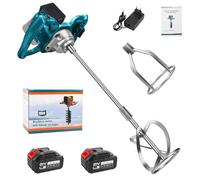Mezclador inalámbrico para pintura y hormigón con 2 baterías de 1500 mAh, mezclador eléctrico de palet con 6 velocidades y 2 varillas mezcladoras, para mezclar mortero, pintura y masilla