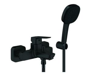 Mezclador monomando de bañera Grohe Cubeo, proyección 167mm, montaje en pared, in onjunto de ducha de mano Tempesta 110 Cube, 1018142430, Color: Negro mate