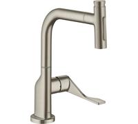 Mezclador monomando de cocina hansgrohe AXOR Citterio DN15 Select 230 2jet con pulverizador extraíble, 39862820, Color: Brushed Nickel