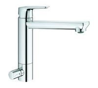 Mezclador monomando de fregadero Grohe BauEdge, proyección 222mm, medio-alto, giratorio, preapagado integrado, 31696000